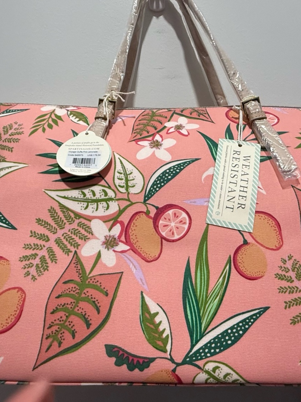 Pink Floral-Print Weather-Resistant Tote Bag